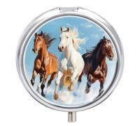 Pill Box 3 Compartment Horses Running On The Snow Portable Daily Pill Organizer Travel Medicine Case Vitamin Storage Container