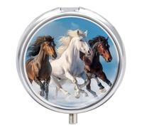 Pill Box 3 Compartment Horses Running On The Snow Portable Daily Pill Organizer Travel Medicine Case Vitamin Storage Container