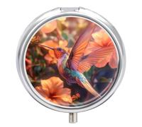 Pill Box 3 Compartment Hummingbird Orange Hibiscus Flowers Portable Daily Pill Organizer Travel Medicine Case Vitamin Storage Container