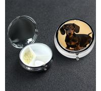 Pill Box 3 Compartment Medicine Case for Pocket or Purse Mini Metal Pills Holder A Cute Dachshund Pill Case Vitamin Organizer Portable Travel Pills Container to Hold Supplements Vitamins