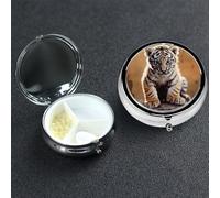 Pill Box 3 Compartment Medicine Case for Pocket or Purse Mini Metal Pills Holder A Tiger cub Pill Case Vitamin Organizer Portable Travel Pills Container to Hold Supplements Vitamins