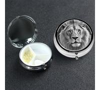 Pill Box 3 Compartment Medicine Case for Pocket or Purse Mini Metal Pills Holder African Lion Black and White Pill Case Vitamin Organizer Portable Travel Pills Container to Hold Supplements Vitamins