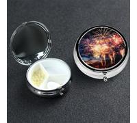 Pill Box 3 Compartment Medicine Case for Pocket or Purse Mini Metal Pills Holder Beautiful Fireworks Pill Case Vitamin Organizer Portable Travel Pills Container to Hold Supplements Vitamins