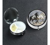 Pill Box 3 Compartment Medicine Case for Pocket or Purse Mini Metal Pills Holder Black and White Horses Running Pill Case Vitamin Organizer Portable Travel Pills Container to Hold Supplements Vitamins