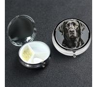 Pill Box 3 Compartment Medicine Case for Pocket or Purse Mini Metal Pills Holder Black Labrador Pill Case Vitamin Organizer Portable Travel Pills Container to Hold Supplements Vitamins