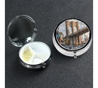 Pill Box 3 Compartment Medicine Case for Pocket or Purse Mini Metal Pills Holder Brooklyn Bridge Pill Case Vitamin Organizer Portable Travel Pills Container to Hold Supplements Vitamins
