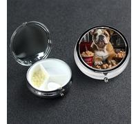 Pill Box 3 Compartment Medicine Case for Pocket or Purse Mini Metal Pills Holder Bulldog Popcorn Pill Case Vitamin Organizer Portable Travel Pills Container to Hold Supplements Vitamins