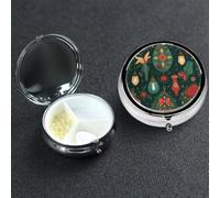 Pill Box 3 Compartment Medicine Case for Pocket or Purse Mini Metal Pills Holder Christmas Related Elements Pill Case Vitamin Organizer Portable Travel Pills Container to Hold Supplements Vitamins