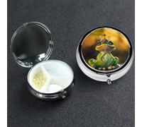 Pill Box 3 Compartment Medicine Case for Pocket or Purse Mini Metal Pills Holder Crown Statue Frog Pill Case Vitamin Organizer Portable Travel Pills Container to Hold Supplements Vitamins