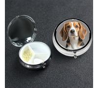Pill Box 3 Compartment Medicine Case for Pocket or Purse Mini Metal Pills Holder Cute Beagle Pill Case Vitamin Organizer Portable Travel Pills Container to Hold Supplements Vitamins