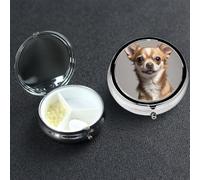 Pill Box 3 Compartment Medicine Case for Pocket or Purse Mini Metal Pills Holder Cute Chihuahua Pill Case Vitamin Organizer Portable Travel Pills Container to Hold Supplements Vitamins