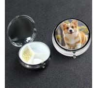 Pill Box 3 Compartment Medicine Case for Pocket or Purse Mini Metal Pills Holder Cute Corgi Dog Pill Case Vitamin Organizer Portable Travel Pills Container to Hold Supplements Vitamins