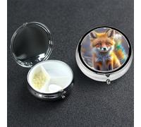 Pill Box 3 Compartment Medicine Case for Pocket or Purse Mini Metal Pills Holder Cute Fox Pill Case Vitamin Organizer Portable Travel Pills Container to Hold Supplements Vitamins