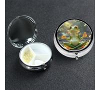 Pill Box 3 Compartment Medicine Case for Pocket or Purse Mini Metal Pills Holder Cute Funny Frog Doing Yoga Pill Case Vitamin Organizer Portable Travel Pills Container to Hold Supplements Vitamins