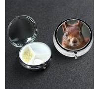 Pill Box 3 Compartment Medicine Case for Pocket or Purse Mini Metal Pills Holder Cute Red Squirrel Pill Case Vitamin Organizer Portable Travel Pills Container to Hold Supplements Vitamins