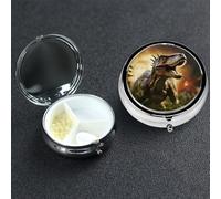 Pill Box 3 Compartment Medicine Case for Pocket or Purse Mini Metal Pills Holder Dinosaur in The Forest Pill Case Vitamin Organizer Portable Travel Pills Container to Hold Supplements Vitamins