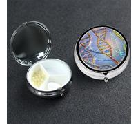 Pill Box 3 Compartment Medicine Case for Pocket or Purse Mini Metal Pills Holder DNA Genetic Helix Pill Case Vitamin Organizer Portable Travel Pills Container to Hold Supplements Vitamins