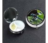 Pill Box 3 Compartment Medicine Case for Pocket or Purse Mini Metal Pills Holder Dragonfly on the Leaf Pill Case Vitamin Organizer Portable Travel Pills Container to Hold Supplements Vitamins