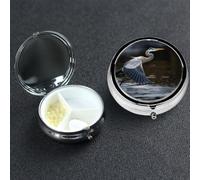 Pill Box 3 Compartment Medicine Case for Pocket or Purse Mini Metal Pills Holder Egret Flying on the Water Pill Case Vitamin Organizer Portable Travel Pills Container to Hold Supplements Vitamins