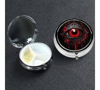 Pill Box 3 Compartment Medicine Case for Pocket or Purse Mini Metal Pills Holder Eye of Hell Pill Case Vitamin Organizer Portable Travel Pills Container to Hold Supplements Vitamins