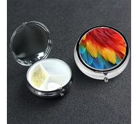 Pill Box 3 Compartment Medicine Case for Pocket or Purse Mini Metal Pills Holder Fantastic Parrot Feather Pill Case Vitamin Organizer Portable Travel Pills Container to Hold Supplements Vitamins