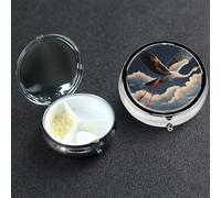 Pill Box 3 Compartment Medicine Case for Pocket or Purse Mini Metal Pills Holder Flying Crane Pill Case Vitamin Organizer Portable Travel Pills Container to Hold Supplements Vitamins