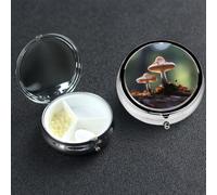 Pill Box 3 Compartment Medicine Case for Pocket or Purse Mini Metal Pills Holder Fungi Pill Case Vitamin Organizer Portable Travel Pills Container to Hold Supplements Vitamins