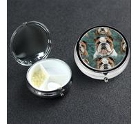Pill Box 3 Compartment Medicine Case for Pocket or Purse Mini Metal Pills Holder Funny English Bulldog Pill Case Vitamin Organizer Portable Travel Pills Container to Hold Supplements Vitamins