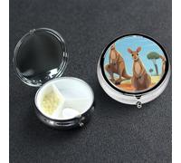 Pill Box 3 Compartment Medicine Case for Pocket or Purse Mini Metal Pills Holder Funny for Kangaroo Zoo Pill Case Vitamin Organizer Portable Travel Pills Container to Hold Supplements Vitamins