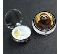 Pill Box 3 Compartment Medicine Case for Pocket or Purse Mini Metal Pills Holder Funny Sloth Pill Case Vitamin Organizer Portable Travel Pills Container to Hold Supplements Vitamins