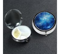 Pill Box 3 Compartment Medicine Case for Pocket or Purse Mini Metal Pills Holder Galaxy Blue Pill Case Vitamin Organizer Portable Travel Pills Container to Hold Supplements Vitamins