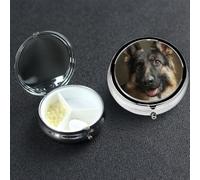 Pill Box 3 Compartment Medicine Case for Pocket or Purse Mini Metal Pills Holder German Shepherd Dog Lovers Pill Case Vitamin Organizer Portable Travel Pills Container to Hold Supplements Vitamins