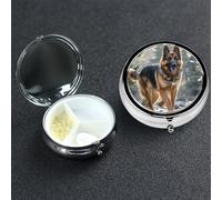 Pill Box 3 Compartment Medicine Case for Pocket or Purse Mini Metal Pills Holder German Shepherd Dog Pill Case Vitamin Organizer Portable Travel Pills Container to Hold Supplements Vitamins