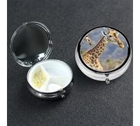 Pill Box 3 Compartment Medicine Case for Pocket or Purse Mini Metal Pills Holder Giraffe Pill Case Vitamin Organizer Portable Travel Pills Container to Hold Supplements Vitamins