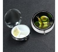 Pill Box 3 Compartment Medicine Case for Pocket or Purse Mini Metal Pills Holder Glass Snail Pill Case Vitamin Organizer Portable Travel Pills Container to Hold Supplements Vitamins