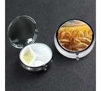 Pill Box 3 Compartment Medicine Case for Pocket or Purse Mini Metal Pills Holder Golden Wheat Field Pill Case Vitamin Organizer Portable Travel Pills Container to Hold Supplements Vitamins