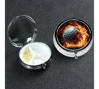 Pill Box 3 Compartment Medicine Case for Pocket or Purse Mini Metal Pills Holder Golf Ball on fire Pill Case Vitamin Organizer Portable Travel Pills Container to Hold Supplements Vitamins