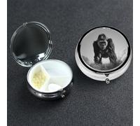 Pill Box 3 Compartment Medicine Case for Pocket or Purse Mini Metal Pills Holder Gorilla in the Grass Pill Case Vitamin Organizer Portable Travel Pills Container to Hold Supplements Vitamins