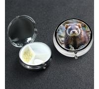 Pill Box 3 Compartment Medicine Case for Pocket or Purse Mini Metal Pills Holder Hairy Ferret Pill Case Vitamin Organizer Portable Travel Pills Container to Hold Supplements Vitamins