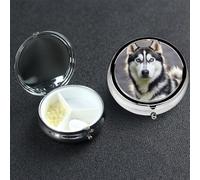 Pill Box 3 Compartment Medicine Case for Pocket or Purse Mini Metal Pills Holder Husky Dog Pill Case Vitamin Organizer Portable Travel Pills Container to Hold Supplements Vitamins
