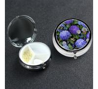 Pill Box 3 Compartment Medicine Case for Pocket or Purse Mini Metal Pills Holder Hydrangeas Daisies Butterflies Pill Case Vitamin Organizer Portable Travel Pills Container to Hold Supplements Vitamins