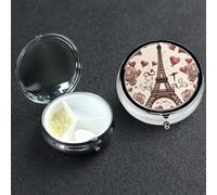 Pill Box 3 Compartment Medicine Case for Pocket or Purse Mini Metal Pills Holder Iron Tower Love Pill Case Vitamin Organizer Portable Travel Pills Container to Hold Supplements Vitamins
