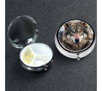 Pill Box 3 Compartment Medicine Case for Pocket or Purse Mini Metal Pills Holder Lmage of Wolf in The Snow Pill Case Vitamin Organizer Portable Travel Pills Container to Hold Supplements Vitamins