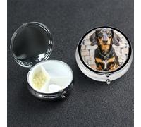 Pill Box 3 Compartment Medicine Case for Pocket or Purse Mini Metal Pills Holder Long haired Dachshund Pill Case Vitamin Organizer Portable Travel Pills Container to Hold Supplements Vitamins