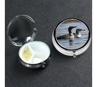 Pill Box 3 Compartment Medicine Case for Pocket or Purse Mini Metal Pills Holder Loon Birds Pill Case Vitamin Organizer Portable Travel Pills Container to Hold Supplements Vitamins