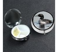Pill Box 3 Compartment Medicine Case for Pocket or Purse Mini Metal Pills Holder Loon Nature Bird Pill Case Vitamin Organizer Portable Travel Pills Container to Hold Supplements Vitamins