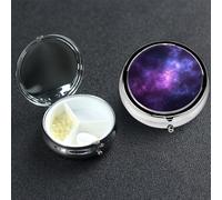 Pill Box 3 Compartment Medicine Case for Pocket or Purse Mini Metal Pills Holder Magic Galaxy Sky Purple Pill Case Vitamin Organizer Portable Travel Pills Container to Hold Supplements Vitamins