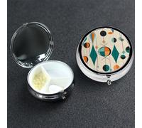 Pill Box 3 Compartment Medicine Case for Pocket or Purse Mini Metal Pills Holder Mid Century Geometric Pill Case Vitamin Organizer Portable Travel Pills Container to Hold Supplements Vitamins