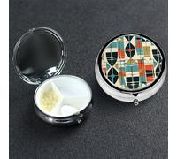 Pill Box 3 Compartment Medicine Case for Pocket or Purse Mini Metal Pills Holder Modern Mid Century Pill Case Vitamin Organizer Portable Travel Pills Container to Hold Supplements Vitamins