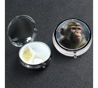 Pill Box 3 Compartment Medicine Case for Pocket or Purse Mini Metal Pills Holder Monkey Pill Case Vitamin Organizer Portable Travel Pills Container to Hold Supplements Vitamins